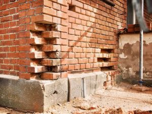 Sanierung einer Hausfassade mit beschädigtem Ziegelmauerwerk